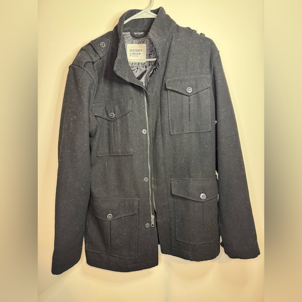 Old Navy Mens Coat Black Military style Wool Blend size M